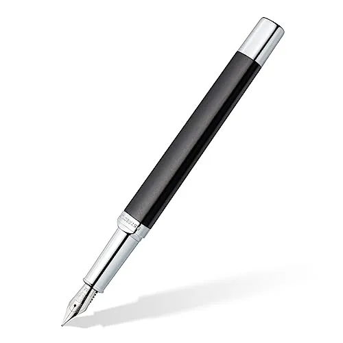 STAEDTLER Füllhalter triplus 474 M, Farbe Antique Anthracite, hochwertiges Metallgehäuse in ergonomischer Dreikantform, Stahlfeder M, mit Patrone in Schreibfarbe Blau, 474 M09-3
