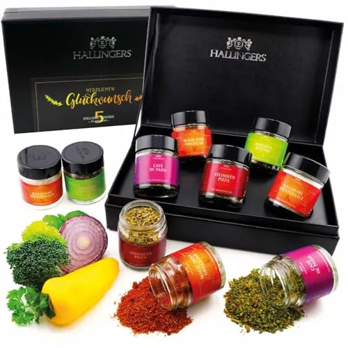 Hallingers Gewürz Geschenkset handgemacht, 5 Gewürze aus aller Welt - Made in Germany
