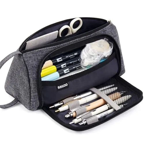 EASTHILL Federmäppchen mit grossem Mäppchen groß Stiftebeutel Aufbewahrungstasche für Schulbüro Organisatorin Studentin Teenager Mädchen Jungs Frauen Erwachsenengeschenk-Dunkelgrau