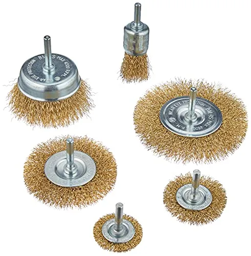 Brüder Mannesmann Drahtbürsten-Set 6-tlg., mittelgrobe Stahlbürsten, 6-mm-Schaft für Bohrmaschine und Akkuschrauber, ideal zur Rost- und Farbentfernung auf Metall | M43806