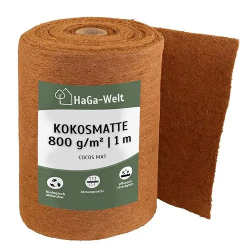 HaGa® Kokosmatte 1m x 2m – 100% biologisch abbaubar mit Winterschutz - Abdeckplanen: Reines Naturprodukt mit hervorragender Wärmespeicherung, schützt Jungpflanzen vor Schädlingen und verbessert Wachstumsbedingungen.