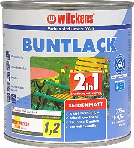 Wilckens® Buntlack 2in1 feuerrot seidenmatt 375ml - Hochwertiger Lack für innen und außen, schnelle Trocknung und seidenmatter Glanz für ein perfektes Finish.