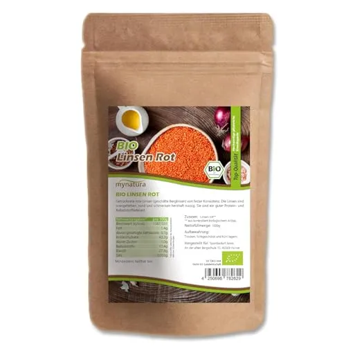 Mynatura Bio Linsen Rot 1000g I Hülsenfrucht I Naturprodukt I Pflanzlich I Proteinreich I Beutel (3000g)
