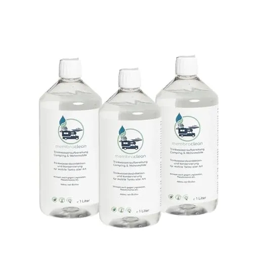 membraclean Trinkwasseraufbereitung 3x 1 Liter für Camping & Wohnmobile - Chemische Wasseraufbereitung für sicheres Trinkwasser unterwegs! Ideal für mobile Wassertanks und sorgt für Reinigung, Biofilmabbau und hygienische Desinfektion.