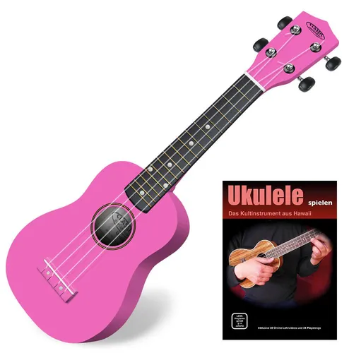 Classic Cantabile US-100 PK Sopran-Ukulele Pink Set - Sopran-Ukulele mit 15 Bünden, leichtgängigen Mechaniken und Nylon-Saiten, inklusive Lernheft für einen einfachen Einstieg in die Musik.