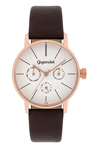 Gigandet Damenuhr Multifunktion Quarz Analog G38-004 - Elegante Armbanduhr für Damen mit echtem Lederarmband und kratzfestem Saphirglas, ideal für Business und besondere Anlässe.