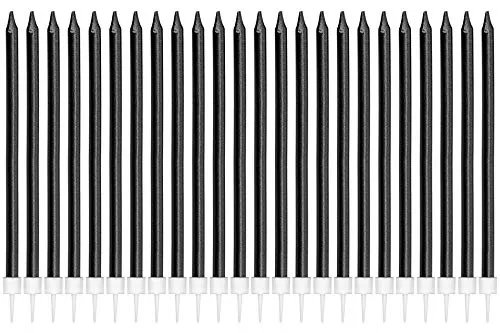 LUTER Lange Metallisch Geburtstagskerzen Kuchen Geburtstagskuchen Kerzen Kuchenkerzen mit Haltern für Kinder und Erwachsene Geburtstag, Hochzeit Party Dekoration(24 Stück) (Schwarz)