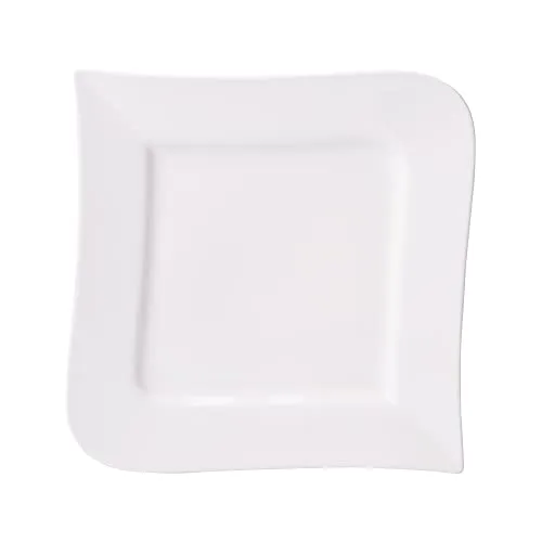 AMBITION 61211 Welle Speiseteller Welle quadratisch, Porzellan, weiß, 24.5 x 24.5 x 2 cm