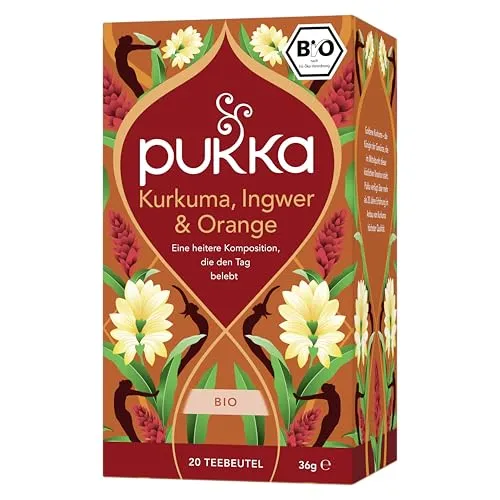 Pukka| Bio Kräutertee „Kurkuma, Ingwer & Orange“ | Tee für einen belebten Tag | 1er Pack | 20 Teebeutel