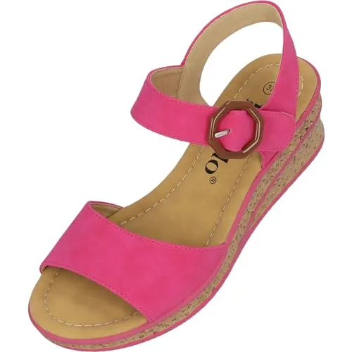 Palado Keilsandaletten Damen Gonce - elegante Sandalen - modische Sommerschuhe - bequeme Sandaletten mit verstellbarem Riemen Pink UK4,5 - EU37