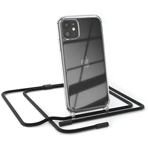 EAZY CASE - Handykette kompatibel mit iPhone 11 - dünne Handyhülle für iPhone 11 Hülle mit Band als Fallschutz Kette zum Umhängen transparente Hülle Silikon in Schwarz