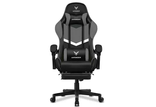 LUCKRACER Gaming-Stuhl Ergonomisch mit Lenden- und Kopfkissen - Ergonomischer Gaming-Stuhl mit verstellbaren Armlehnen und Rückenlehne bis 135°. Hochwertige Materialien und Pflegeleichtigkeit sorgen für langanhaltenden Komfort beim Spielen und Arbeiten.