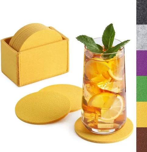 Loco Bird Getränkeuntersetzer 10er Set inkl. Box rund aus Filz, Zubehör für Getränke, Tassen, Bar, Glas, Design Glasuntersetzer, Premium Tischuntersetzer Filzuntersetzer