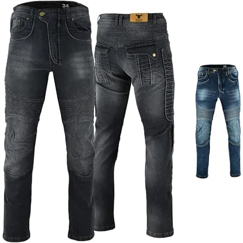 BULLDT Herren Motorradjeans mit Protektoren W40/L32 Schwarz