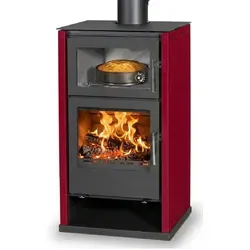 Kaminofen Victoria Regina F Rot mit Backfach - Moderne Kaminofen-Lösung mit integriertem Edelstahl-Backfach. Genießen Sie die Wärme und nutzen Sie die Kochmöglichkeiten für traditionelle Gerichte. Ideal für energieeffiziente Gebäude.