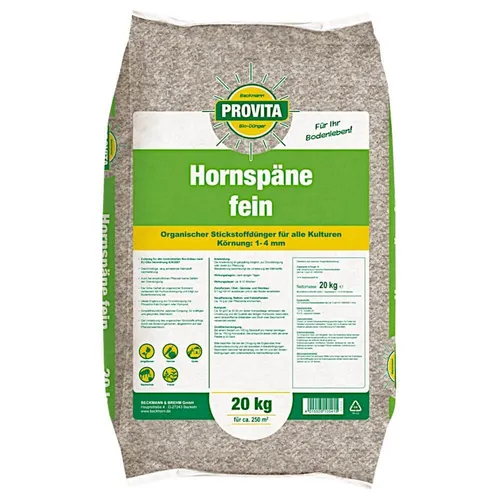 Provita Hornspäne fein 20 kg - Organischer Pflanzendünger - Dünger für Gemüse mit hohem Stickstoffgehalt, ideal für eine nährstoffreiche Pflanzenentwicklung in Frühling, Sommer und Herbst.