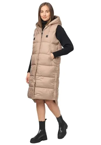 MARIKOO Damen Weste Steppweste lang mit Kapuze - Funktionsjacken für die Übergangszeit, warm gefüttert und modisch gestaltet für höchsten Tragekomfort. Ideal für kühle Tage und erhältlich in vielen Farben und Größen.