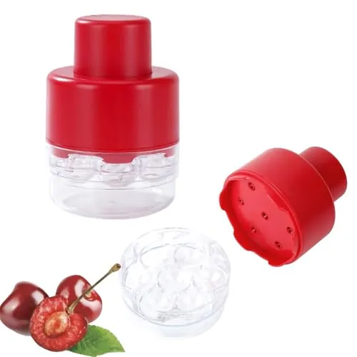 QKEPCY Kirschkernentferner mit Griff Drücken 7 Kirschen Pitter Einfachen Entsteinen von Kirschen Hand Kirschentkerner Lebensmittelecht Beschichtet für Obst Kirsche Obstbeere