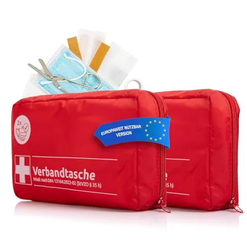 BigDean 2x BigDean KFZ Verbandstasche 2025 nach aktueller Norm DIN 13164:2022 Auto Verbandskasten Erste Hilfe Set KFZ Verbandskasten Erste Hilfe Kasten (StVO konform)