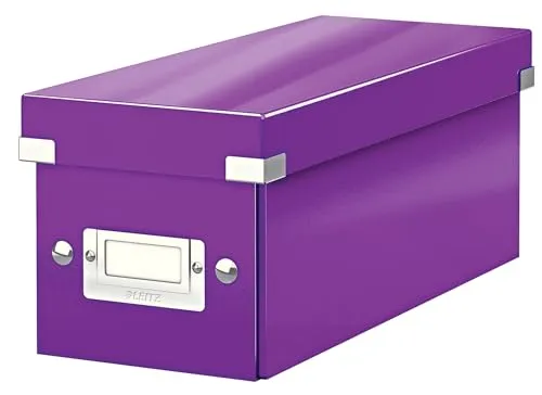 Leitz Click & Store WOW schmale Aufbewahrungsbox mit Deckel, Box zur CD Aufbewahrung, als Geschenkbox oder für Zubehör im Haushalt und Büro, 84% recycelte Premium-Hartpappe, Violett, 60410062