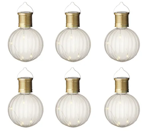 Lumineo LED Solarleuchte, Solar Gartenleuchten LED Kugel Glühbirnen Kunststoff 8x11cm 6er Set
