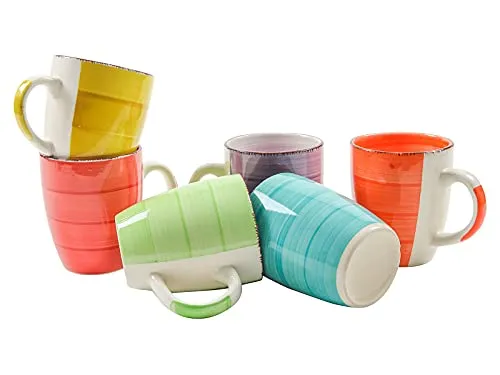 Kaffeetasse 340 ml aus Porzellan in bunten Farben - 6er Set - Kaffeebecher Tasse Becher