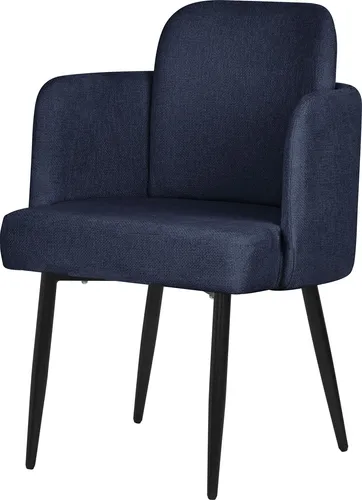 ML-Design Esszimmerstuhl Dunkelblau Stoffbezug Küchenstuhl mit Armlehne & Rattan-Optik Rückenlehne Polsterstuhl Metallbeinen Ergonomische Loungesessel