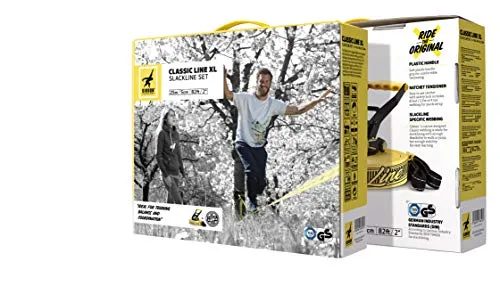Gibbon CLASSIC LINE 25m Slackline - Robuster Slackline-Klassiker mit Ratschen und Zubehör, perfekt für Freizeitspaß und Balance-Training ohne Baumschutz