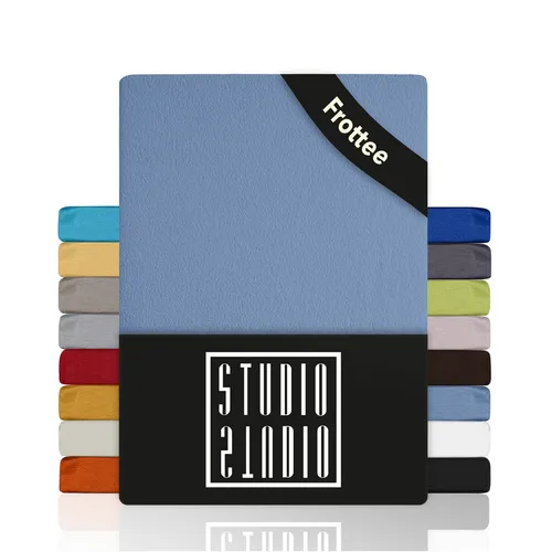 STUDIO Spannbettlaken Frottee, viele Größen, Baumwolle, weich & kuschelig, OEKO-TEX 100, Baumwolle, Frottee, Gummizug: rundum, (1 Stück), 100x200 cm Bettlaken Spannbetttuch bis 25 cm Höhe - Mittelblau