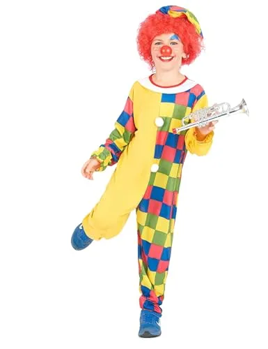 KULTFAKTOR GmbH Witziges Clown-Kinderkostüm kariert gelb-bunt 134/140 (10-12 Jahre)