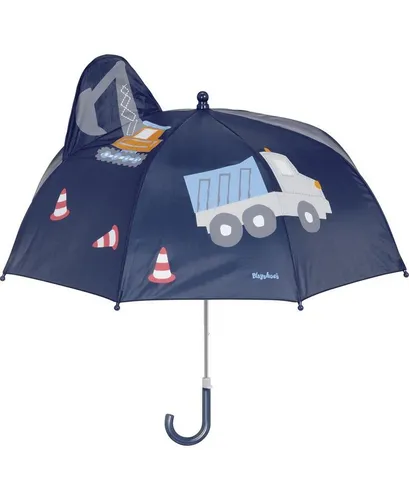 Playshoes Stockregenschirm 3D Regenschirm Baustelle in blau von PLAYSHOES