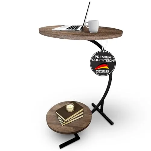 Criveo® Beistelltisch rund aus Holz für Wohnzimmer, Couch, Balkon u.v.m – Kleiner Tisch in C-Form als Sofatisch, Couchtisch klein, Nachttisch rund, Ablagetisch im modernen Design - Side Table