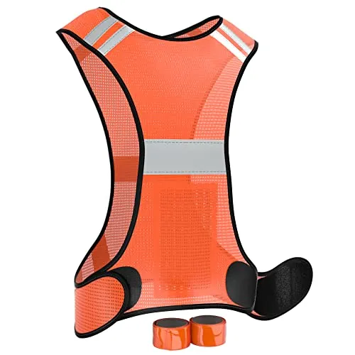 EAZY CASE Reflektoren 3 in 1 Set, 2X Reflektorband und Reflektorweste, Warnweste mit Reflektoren flexibel einstellbar, reflektierendes Schnapparmband - zur Erhöhung der Sichtbarkeit, Neon Orange