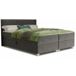 Boxspringbett Fren mit 2 Bettkästen – Dunkelgrau - Komfortables Boxspringbett mit Bonell-Matratze und Topper, ideal für erholsame Nächte. Mit zwei praktischen Bettkästen für Stauraum und stilvollen Holzfüßen.