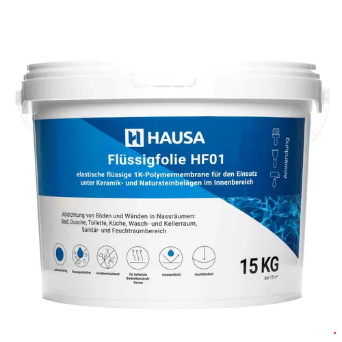 HAUSA Flüssigfolie Dichtfolie 15kg für Bad und Dusche - Wasserabdichtungen: Hochwertige, elastische Dichtmasse für fugenlose Abdichtung in Bädern und Küchen, absolut wasserdicht und lösemittelfrei, ideal für verschiedene Untergründe.