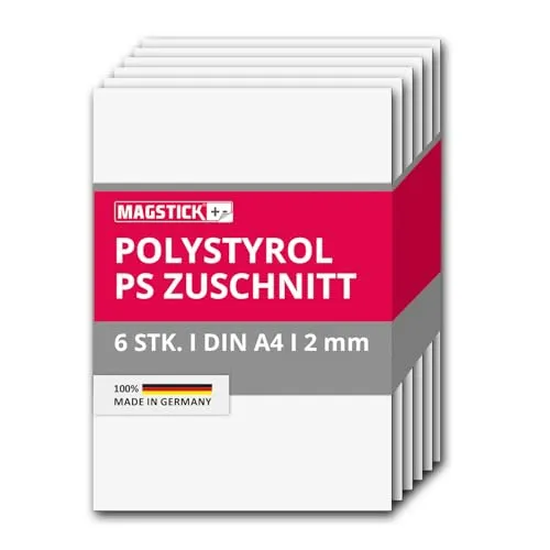 Produktbild 6er Set Polystyrol Platten weiß I DIN A4 Kunststoff-Hartplatten PS Zuschnitte I 21 x 29,7 cm I 2 mm Stärke I für Modellbau Architektur DIY I mag265