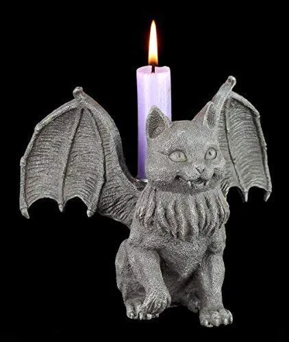 Kerzenhalter - Vampir Katze Bat Cat - Gothic Fantasy Figur Deko Kerzenständer