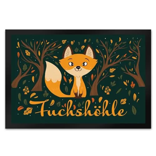 speecheese Fußmatte XL in 40x60 cm mit niedlichem Fuchs im Wald und Herbst Motiven - Fuchshöhle als Geschenk im Comic Design für Kinder oder Erwachsene die Ihr Zimmer lieben wie eine