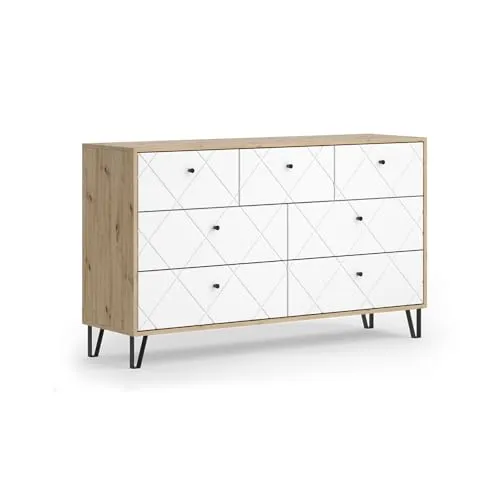 Vicco Kommode Nizza, Artisan/Weiß, 7 Schubladen - Praktische Kommode