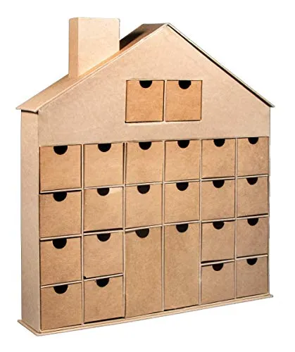 Rayher Adventskalender Pappmaché-Haus beige - Bastellkoffer & -sets, kreatives DIY-Projekt für eine individuelle Adventszeit mit 24 Fächern zum Befüllen.