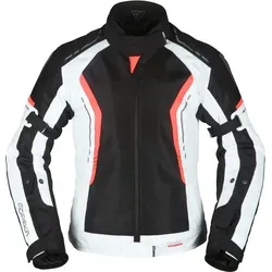 Modeka Khao Air Lady Textiljacke Damen – Schwarz/Hellgrau/Rot, Größe 42 - Motorradjacke für Damen mit wasserdichter 2in1 Membrane und optimaler Belüftung durch große Mesh-Flächen. Ideal für wechselhaftes Sommerwetter.