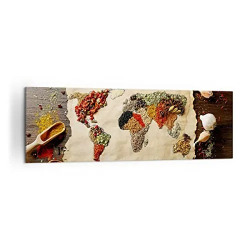 Panorama Bilder auf Leinwand 160x50cm Leinwandbild Welt Karte Gewürze Farben Groß XXL Wanddeko Bild Schlafzimmer Wandbilder Dekoration Wohnzimmer Wall Decor Canvas Wand Kunstdruck Art AB160x50-2832