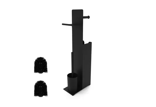 relaxdays WC-Garnitur mit Ersatzrollenhalt, schwarz - Elegant freistehende Toilettenbürstengarnitur mit Klopapier- und Bürstenhalter, inklusive 2 Ersatzbürstenköpfen und praktischer Ablage für Smartphone oder Feuchttücher. Ideal für Bad und Gäste-WC.