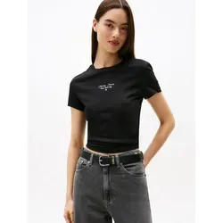 Tommy Jeans Damen T-Shirt Kurzarm Slim Logo Tee, Schwarz (Black)