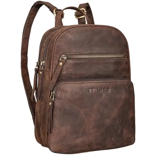 STILORD 'Fabienne' Kleiner Vintage Damen Rucksack aus Echtleder - Tagesrucksäcke mit vielen Fächern für optimale Organisation und einem versteckten Anti-Diebstahl-Fach - ideal für Sicherheit und Stil im Alltag!