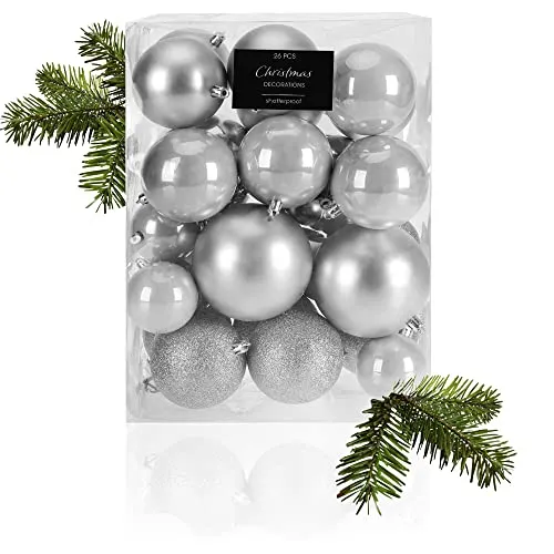 com-four® 26-teiliges Set Weihnachtskugeln - Christbaumkugeln aus bruchsicherem Kunststoff für Weihnachten - Baumschmuck für den Christbaum - Christbaumschmuck (silberfarben)
