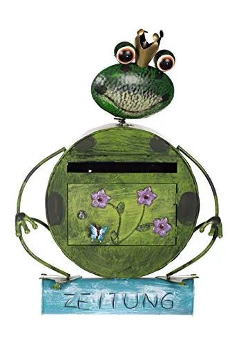 Antiker Briefkasten Frosch, NA13A332 Handbemalt - Wandbriefkästen aus Metall, einzigartiges handgemaltes Tierdesign, wetterfest und mit großem Briefschlitz für optimale Funktionalität.