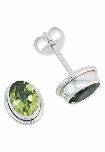 Ohrstecker 925 Silber Peridot leuchtend grüner Stein Edelstein Ohrringe echt Silber Damen Sterling Silber Stecker Geschenk(MOS-039-59)