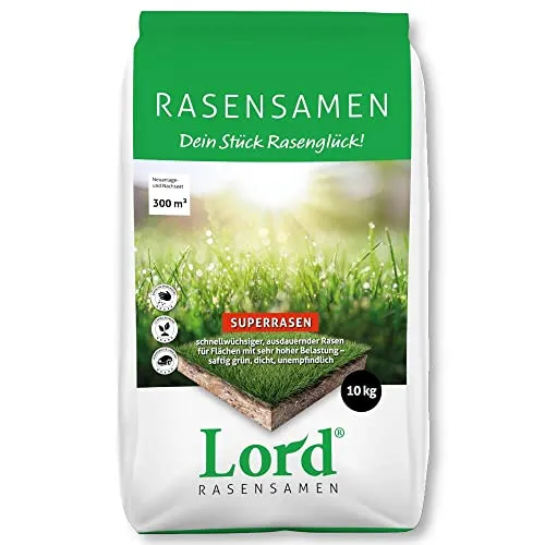 Lord Superrasen 10 kg - Hochwertiger Rasensamen - Saat- & Anzuchttöpfe & -platten, ideal für einen dichten und robusten Rasen, perfekt für Gärten und Sportflächen.