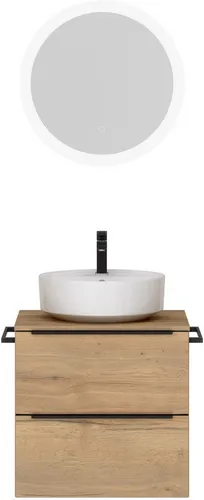 nobilia® Badmöbel-Set Alvene, (2-St., vormontiert, mit Soft-Close), inkl. Spiegel mit Touch-Sensor, in vier Breiten